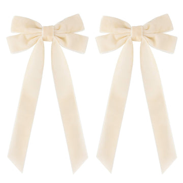 Aileam 2PCS Velvet Hair Bows Ivory Beige Big Fall Alligator Clips