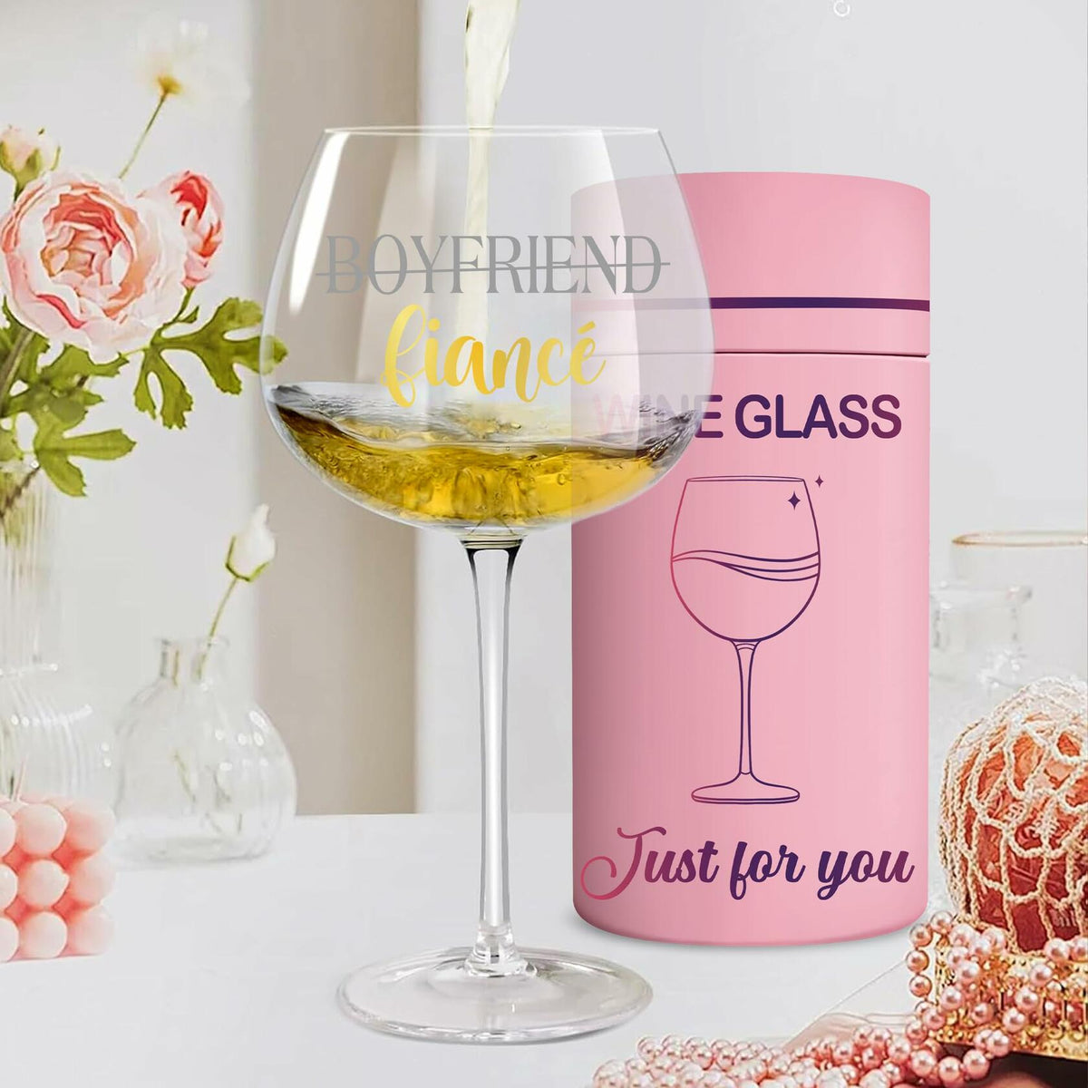 TOBYOVU Fiancé Wine Glass 16oz FIANCÉ Proposal Anniversary Gift for Him