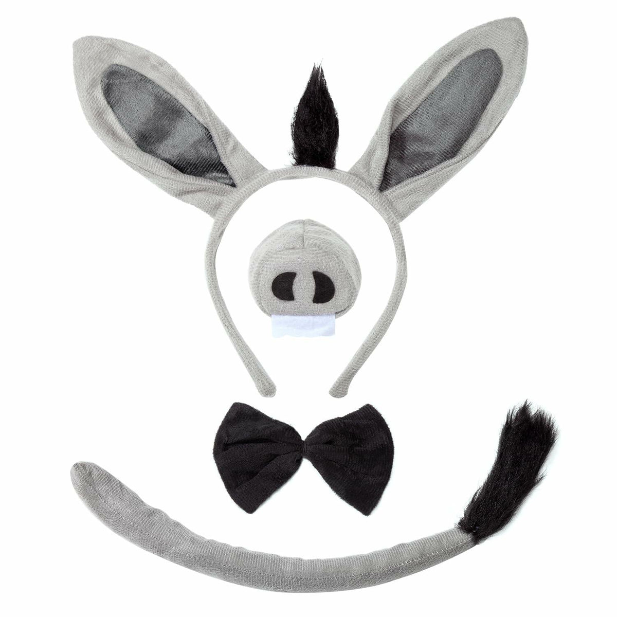 JIALWEN Donkey Costume Set Ears Nose Tail Bowtie Animal Kit Gray One Size