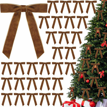 BeapTcely 30 Pcs Velvet Christmas Wreath Bows 5x7in Camel 1" Width