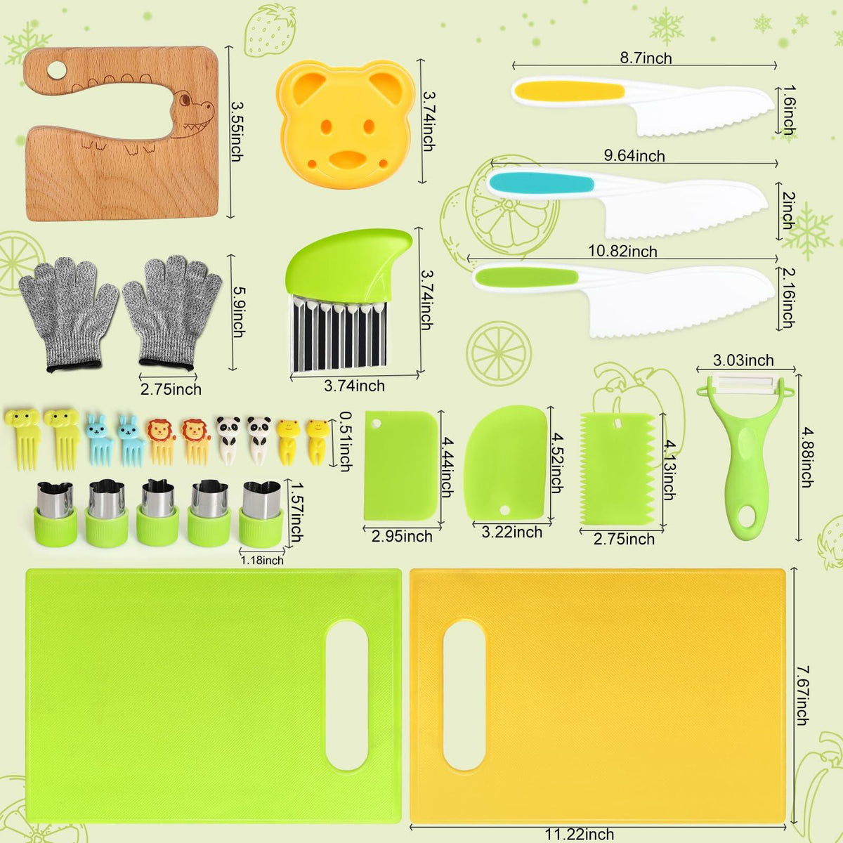 Suhctuptx 28PCS Toddler Knife Set Kids Kitchen Knives Crocodile Color Safe