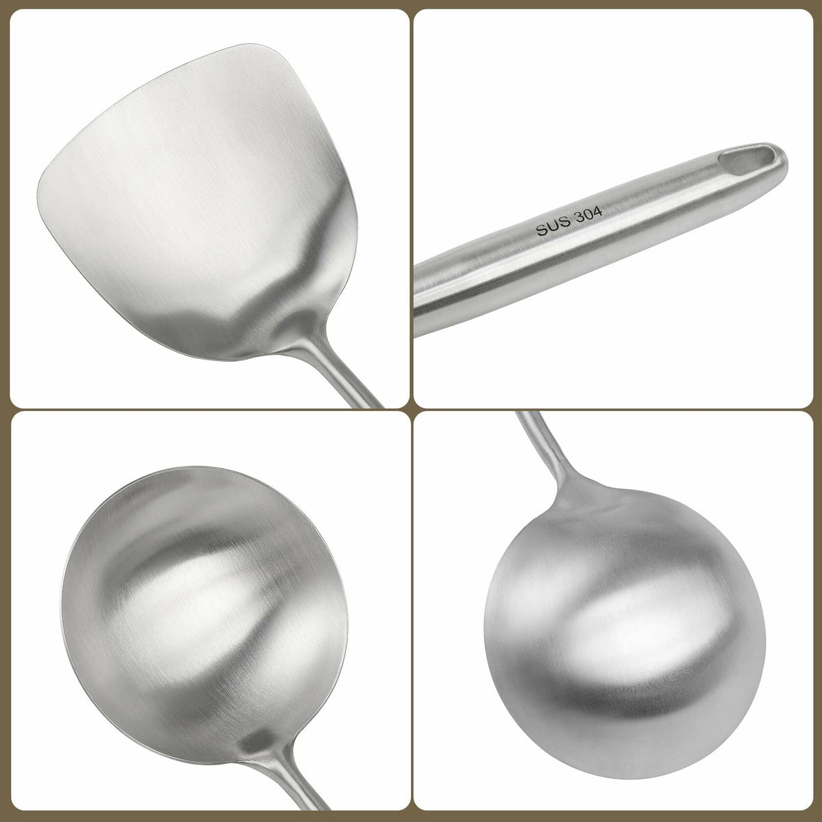 Generic Wok Spatula Set 17in 304 Stainless Steel Silver Asian Style
