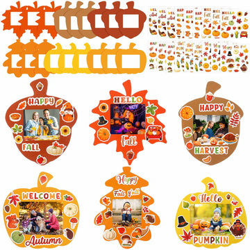 Memorywuu 36 Sets Thanksgiving DIY Crafts Kit Fall Photo Frames Pumpkin Leaf