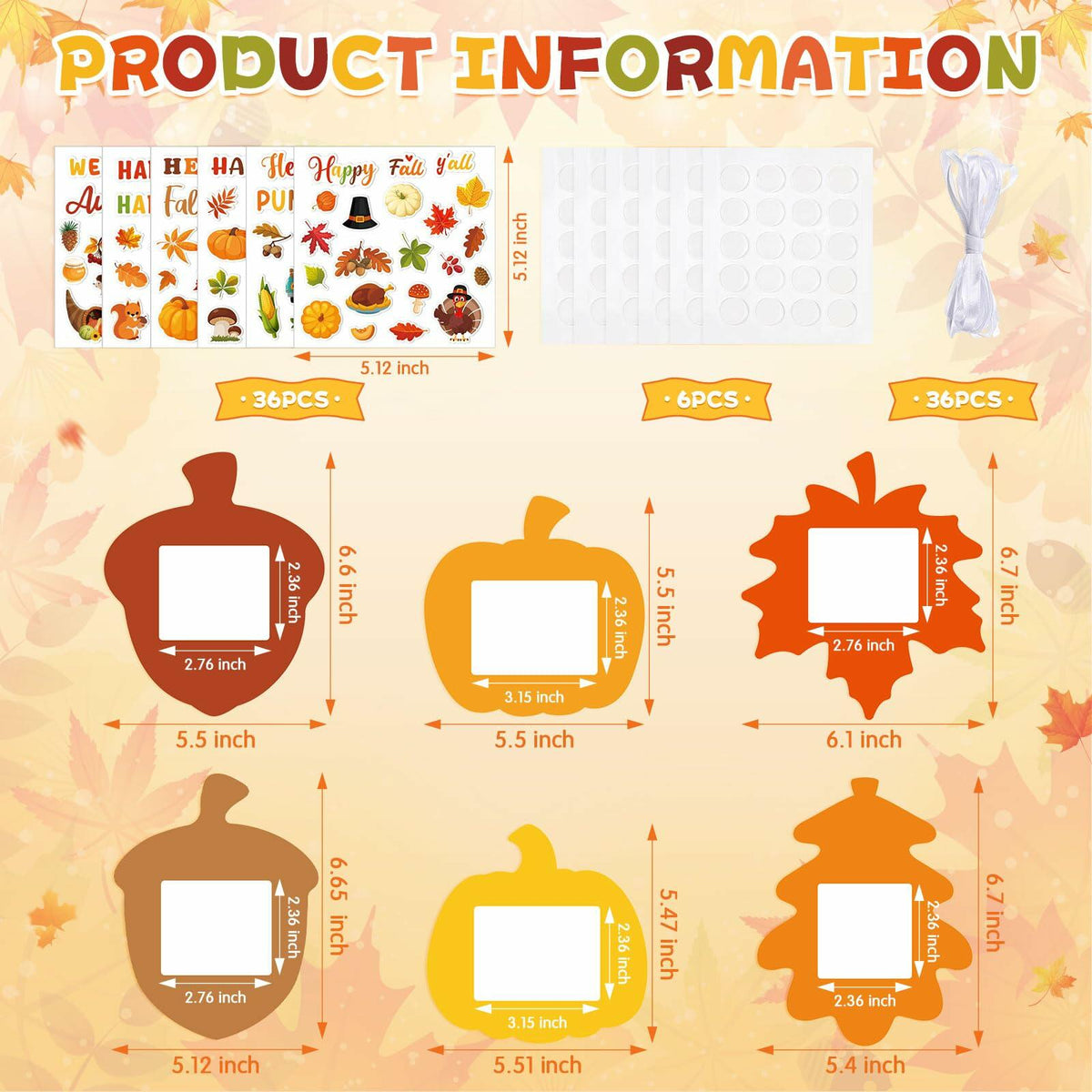 Memorywuu 36 Sets Thanksgiving DIY Crafts Kit Fall Photo Frames Pumpkin Leaf