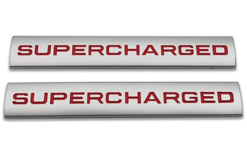 ChezMax 2Pcs 3D Raised Supercharged Car Emblem Badge Sticker Silver Red