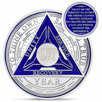 Recovery Triangle 56 Year Sobriety Coin Silver NA AA Medallion