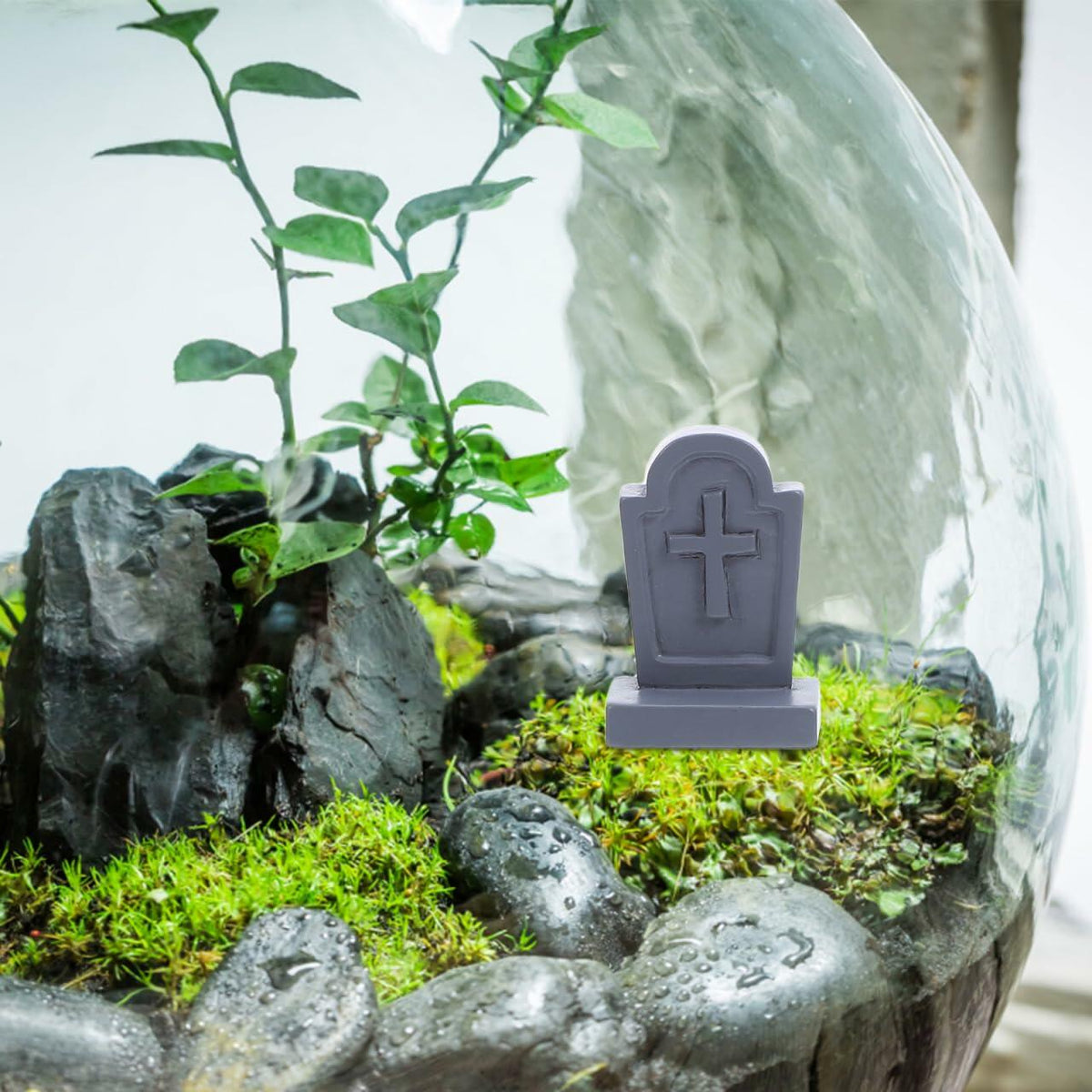 BESTOYARD Halloween Mini Tombstone Decorations 20Pcs Gray Resin 1.06x0.70x0.39in
