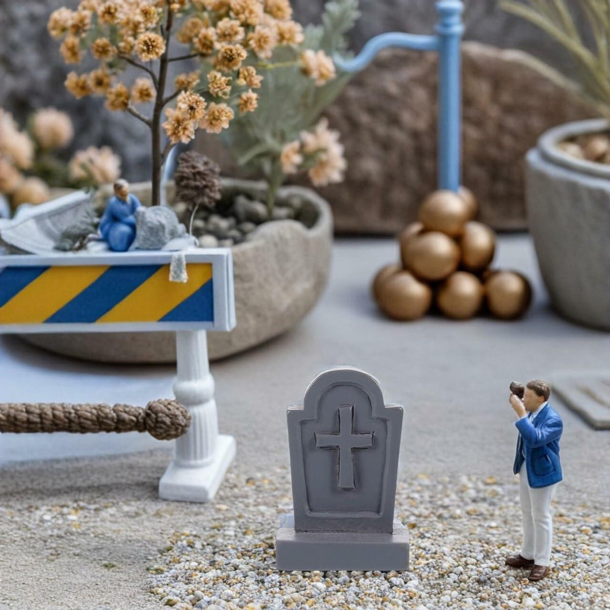 BESTOYARD Halloween Mini Tombstone Decorations 20Pcs Gray Resin 1.06x0.70x0.39in