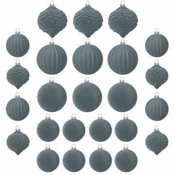 KI Store Velvet Christmas Balls Lux Gray 25pcs Flocked Xmas Tree Decor