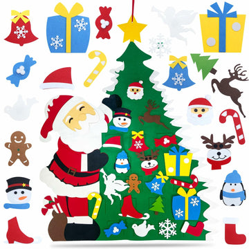 JUN-ELECTRON DIY Felt Christmas Tree Set 3.2Ft Green with Ornaments & Lights