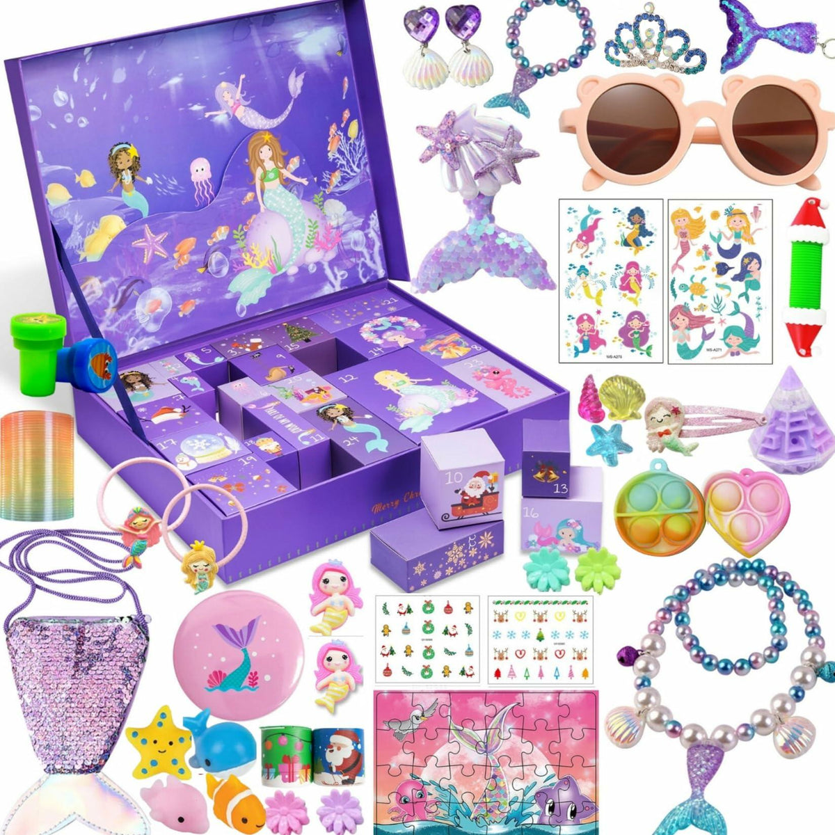 VENUSFIT Advent Calendar 2025 Girls 24 Days Christmas Mermaid Gift Box
