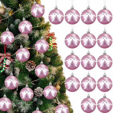 Sosation 24 Pink White Bow Ball Ornaments 1.97 Inch Christmas Tree Decor