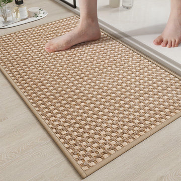 YDKGL Non Slip Bath Mat Braided Rubber Backing Brown 24x35 Polyester
