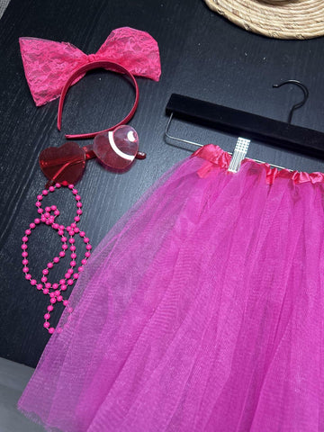 Rthjsfj Tulle Tutu Skirt Pink with Bow Headband Beads Necklace Sunglasses