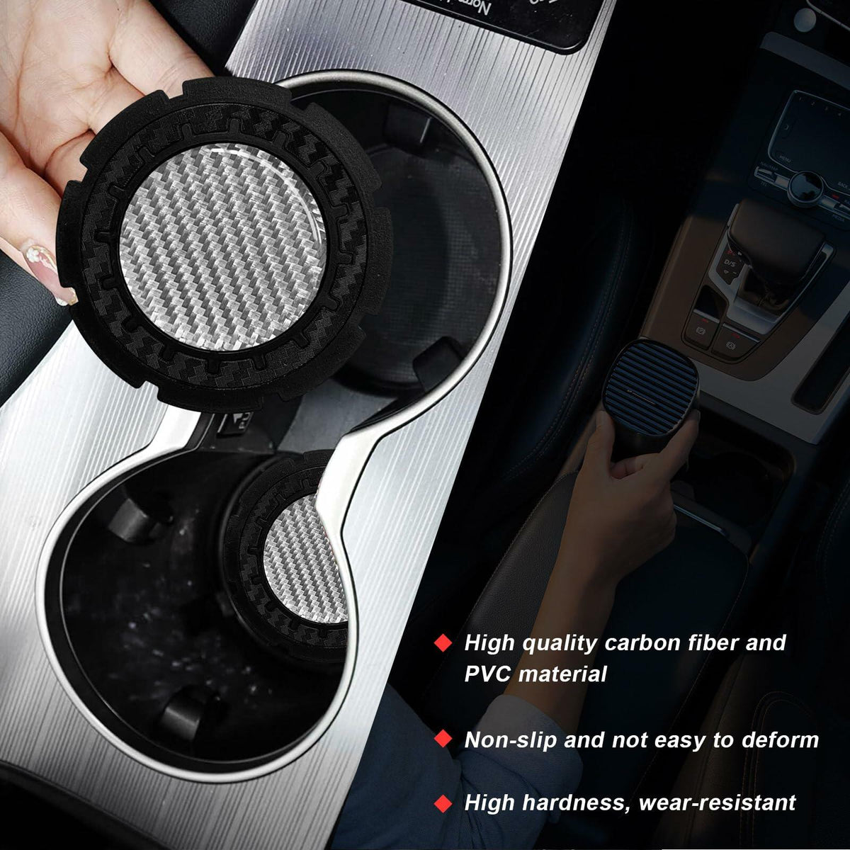 Dickno Car Cup Holder Inserts 2 Pack 2.75in Carbon Fiber Non Slip Silver