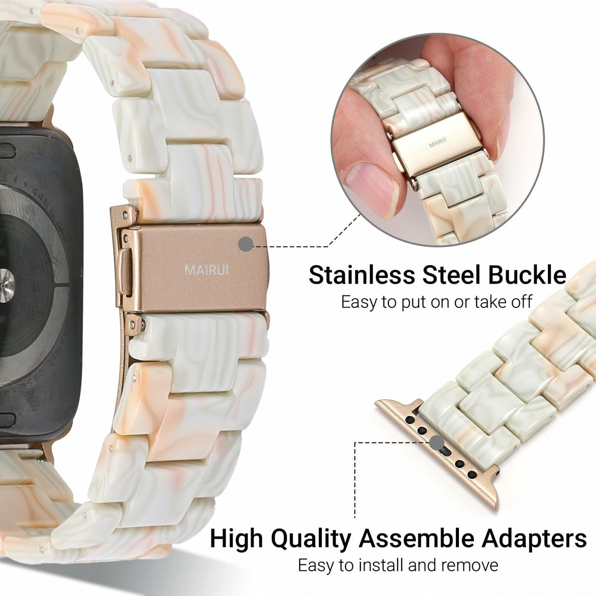 MAIRUI Resin Watch Band Compatible Apple Watch 38-41mm Series 1-9 Marble