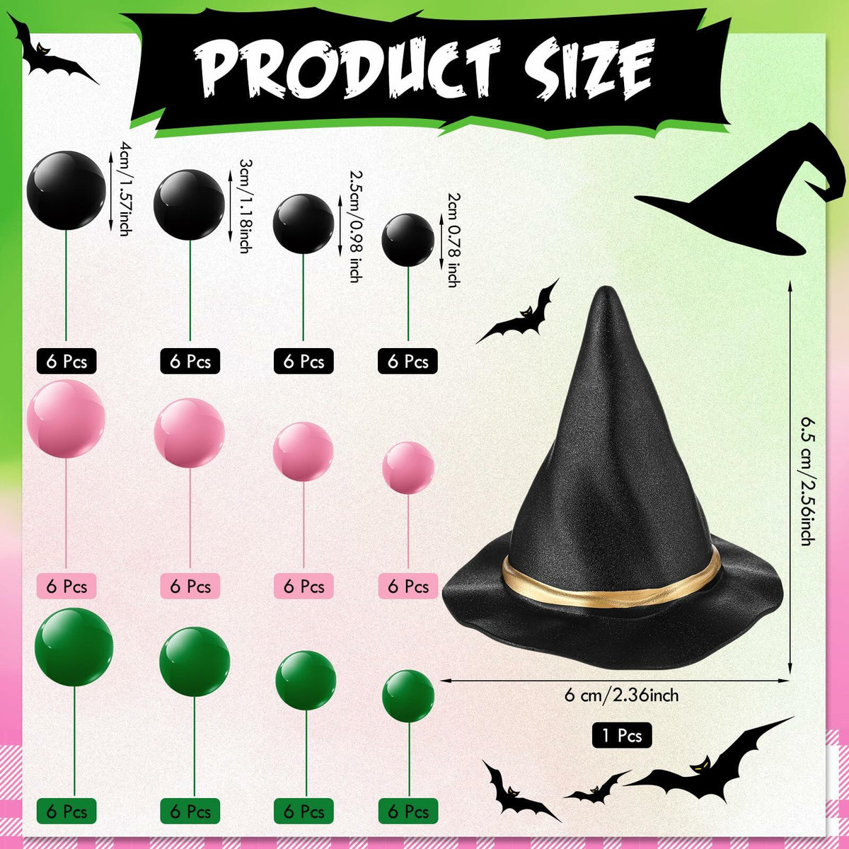 Leinuosen 97 Pcs Witch Party Supplies Pink Green Balloons Mini Toppers Black Hat