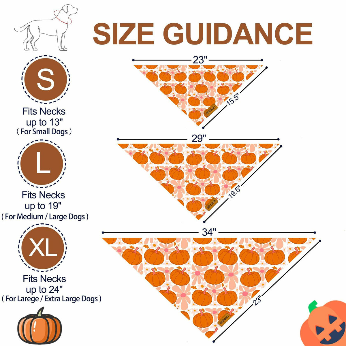 THLOH Fall Dog Bandanas 2 Pack Reversible Pumpkin Leaf Orange Large