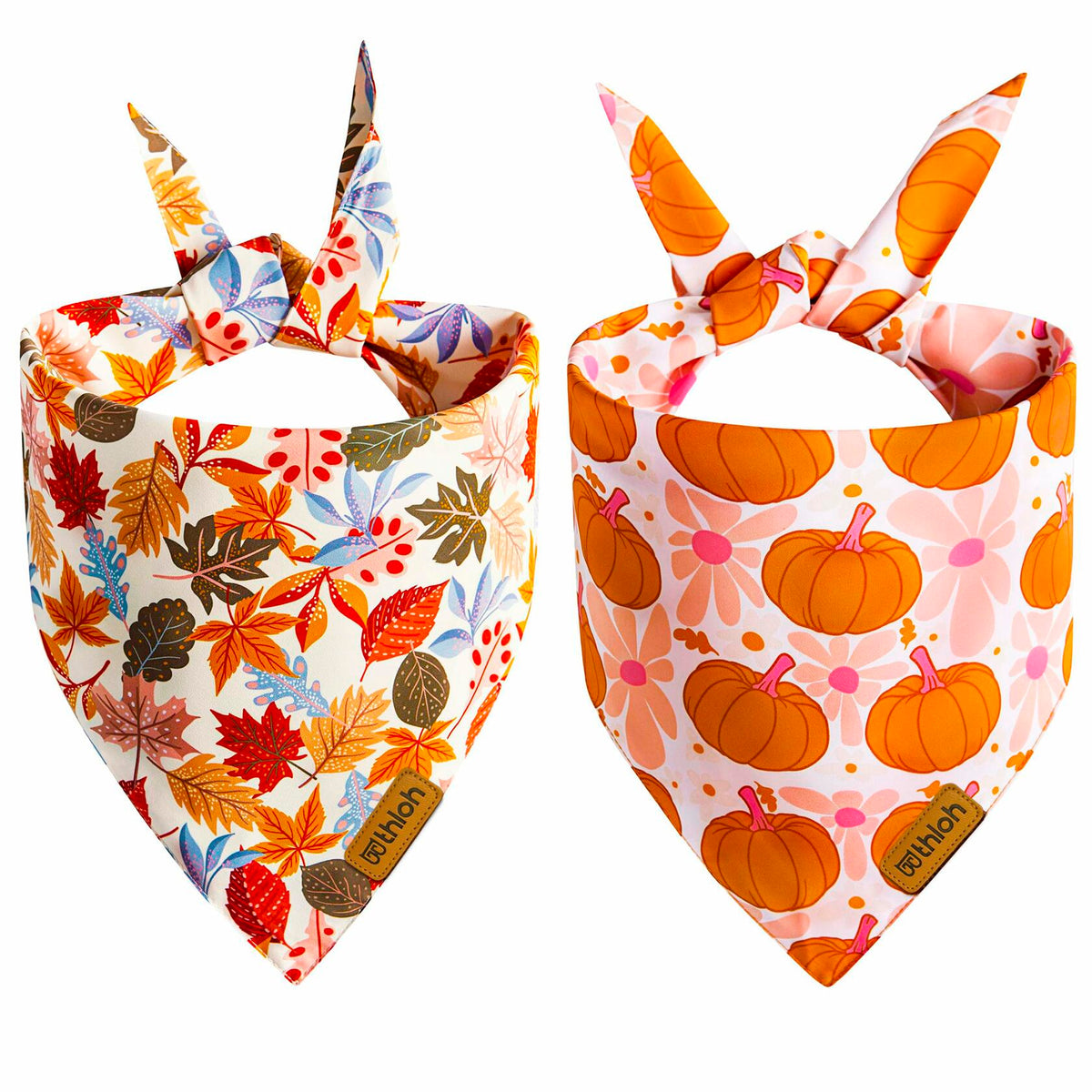 THLOH Fall Dog Bandanas 2 Pack Reversible Pumpkin Leaf Orange Large