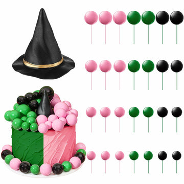 Leinuosen 97 Pcs Witch Party Supplies Pink Green Balloons Mini Toppers Black Hat
