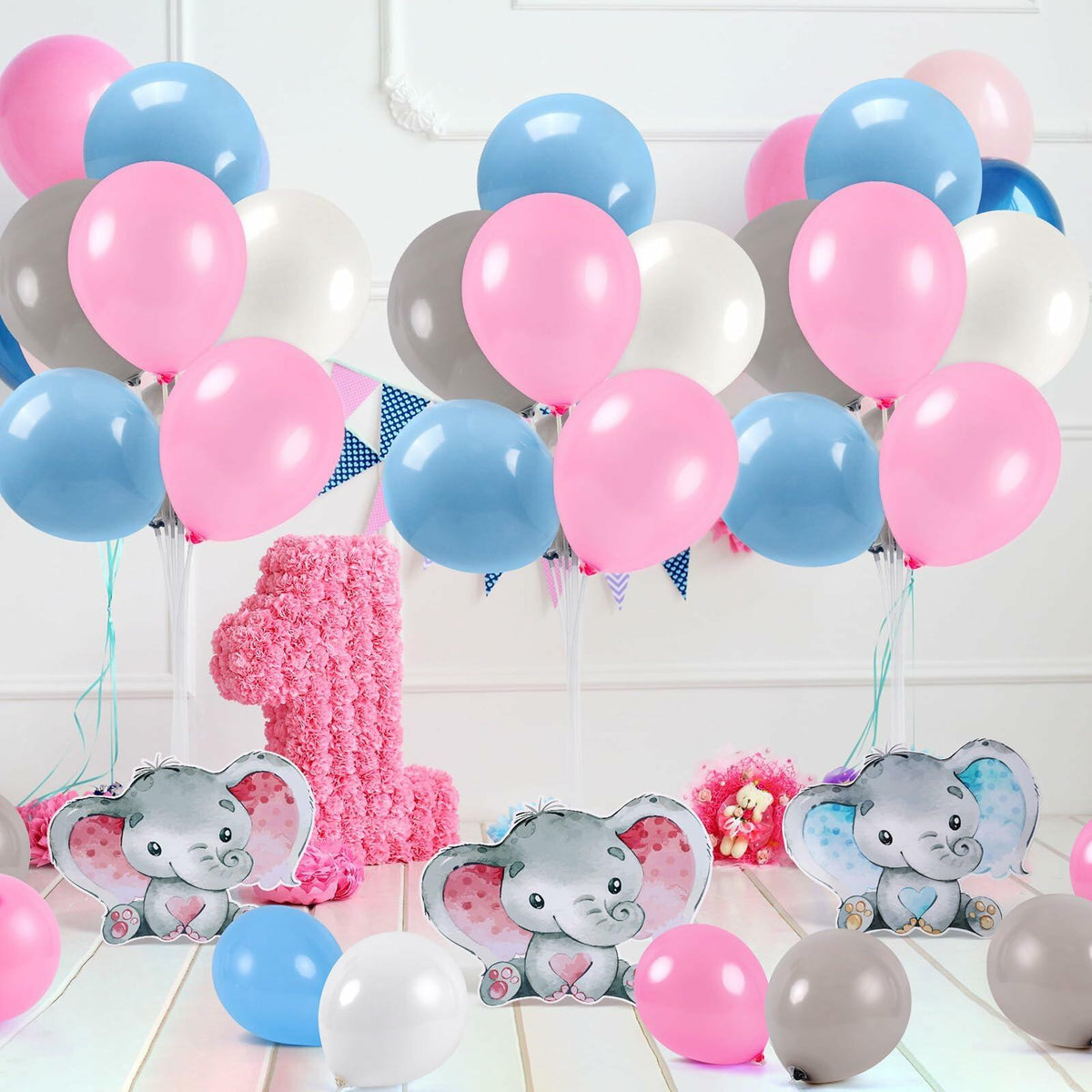 12 Sets Baby Shower Balloon Stand Kit Gender Reveal Pink Blue Table Decor
