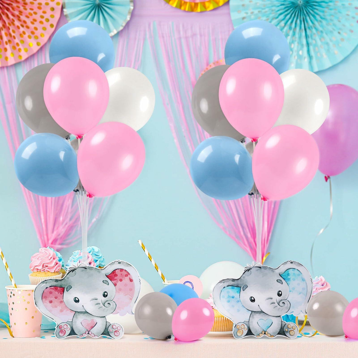 12 Sets Baby Shower Balloon Stand Kit Gender Reveal Pink Blue Table Decor