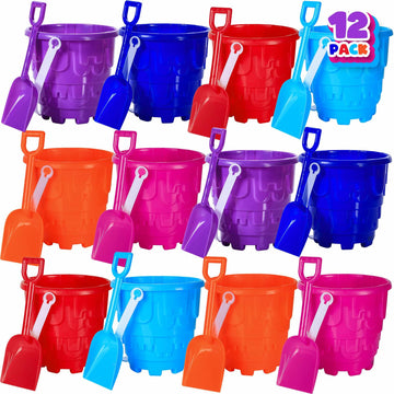 ArtCreativity 6" Sand Castle Buckets & Shovels Set 12 Pails 12 Shovels