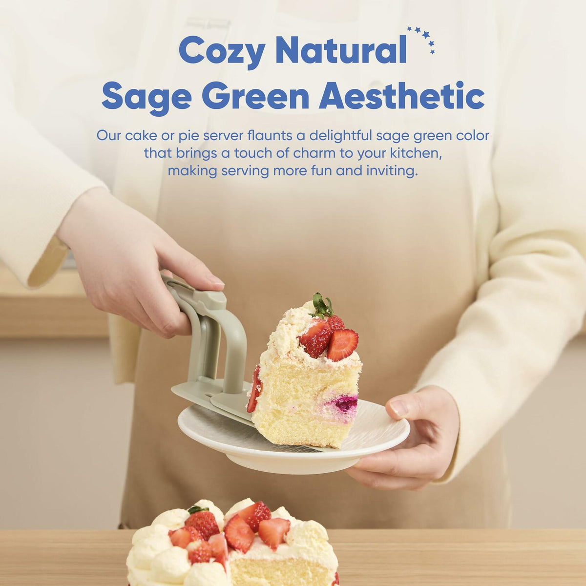 Chef's Path Easy Release Cake & Pie Server Lift-and-Serve Sage Green