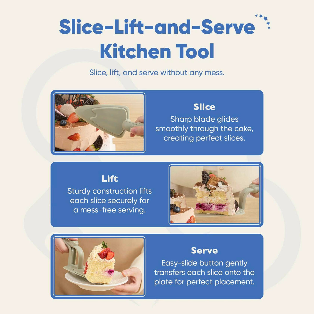 Chef's Path Easy Release Cake & Pie Server Lift-and-Serve Sage Green