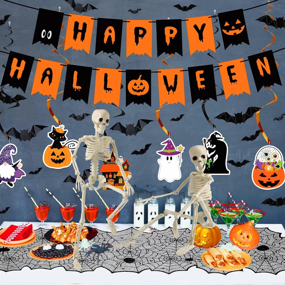 GONOSEED 5PCS 16in Posable Halloween Skeletons Hanging Decor Plastic