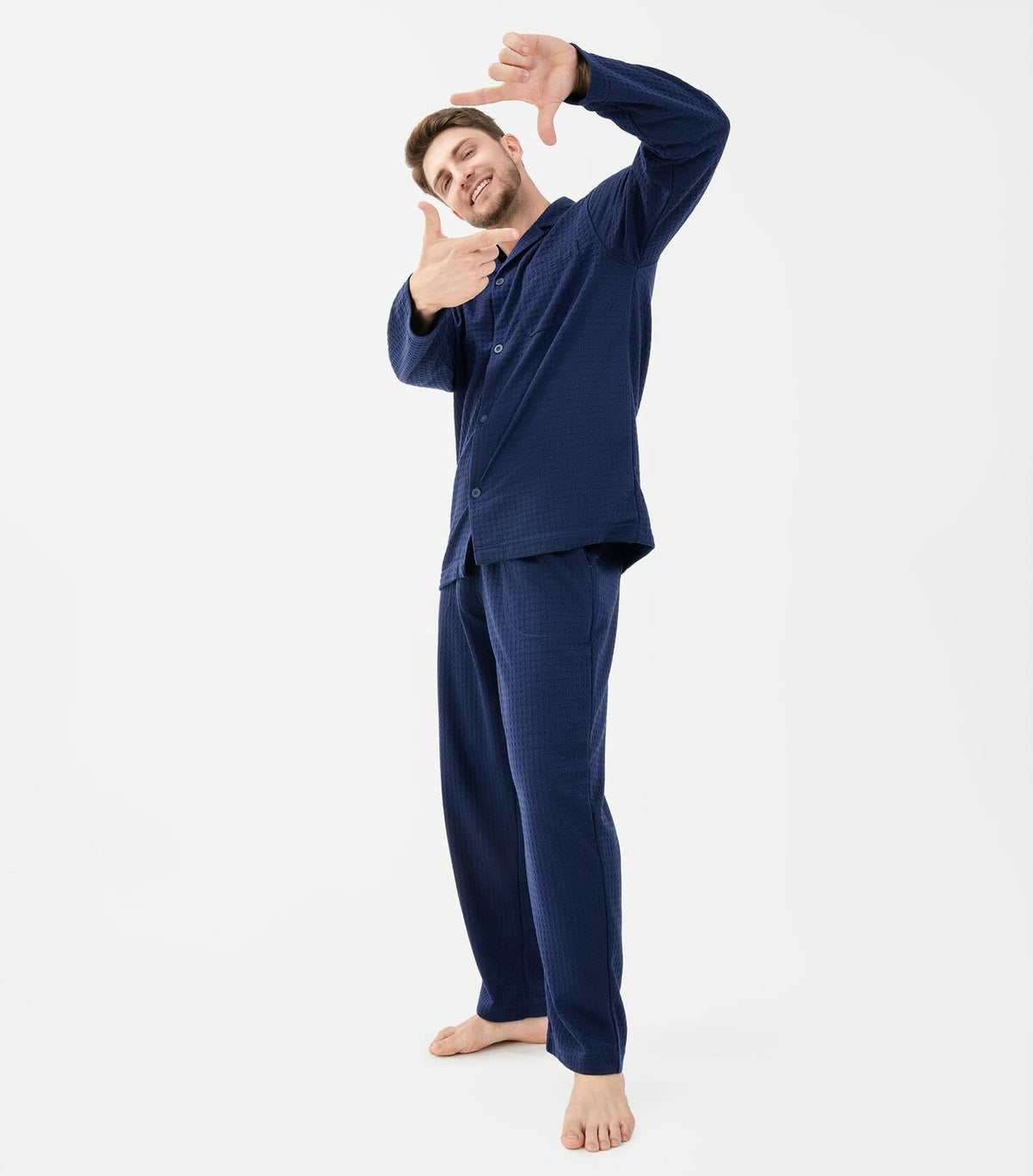 DAVID ARCHY Mens Waffle Pajamas Set Notched Collar Winter Sleepwear Blue XXL