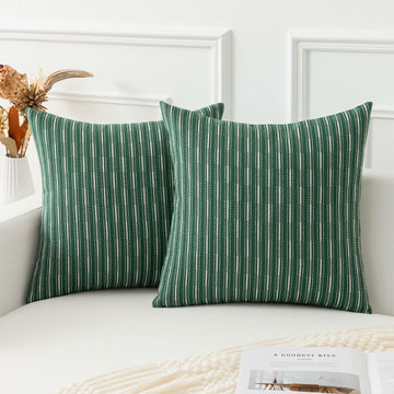 K KEVIN TEXTILE Boho Woven 18x18 Pillow Covers Set of 2 Dark Green