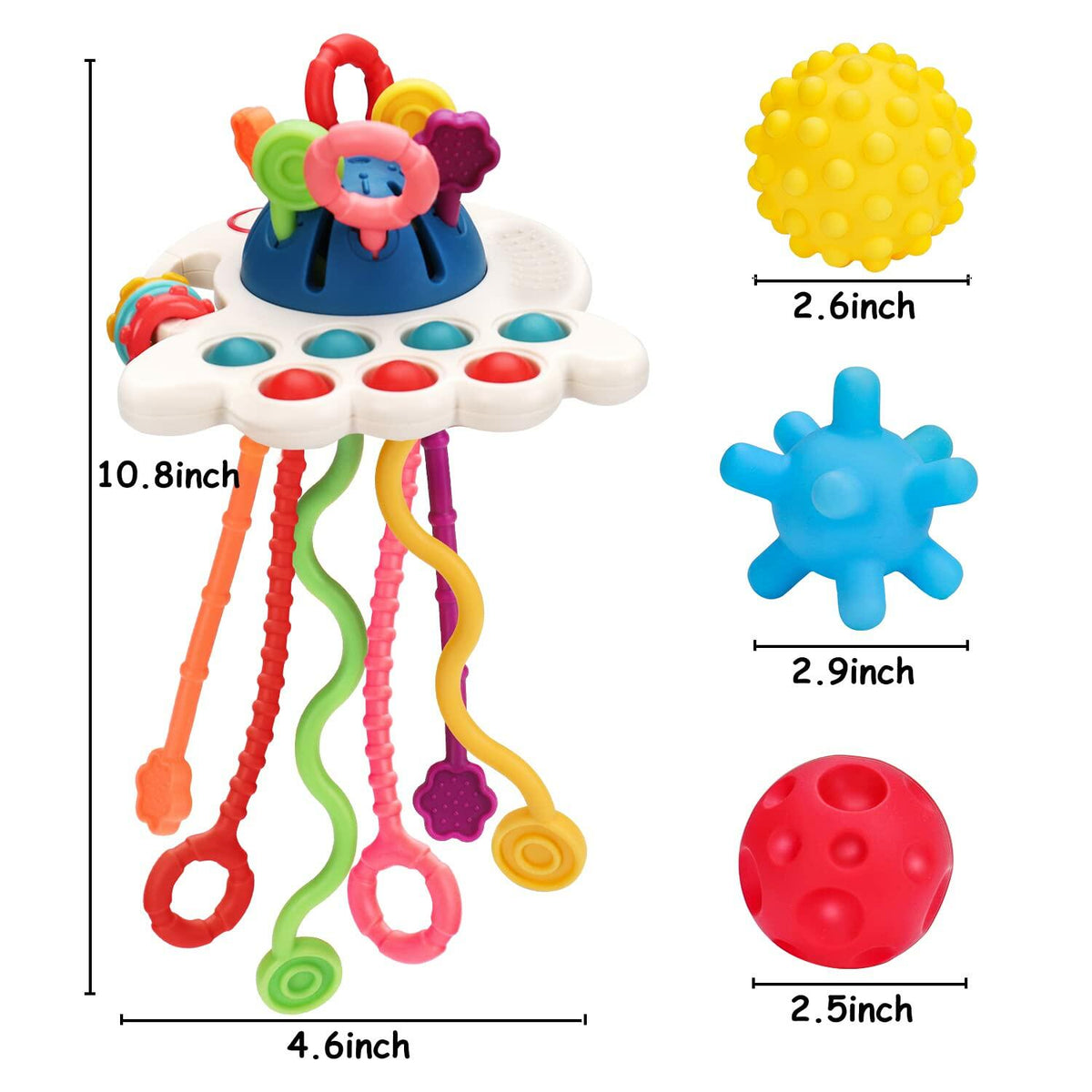 Thremhoo Montessori Silicone Baby Pull String Toy Toddler Red Blue Multi-color