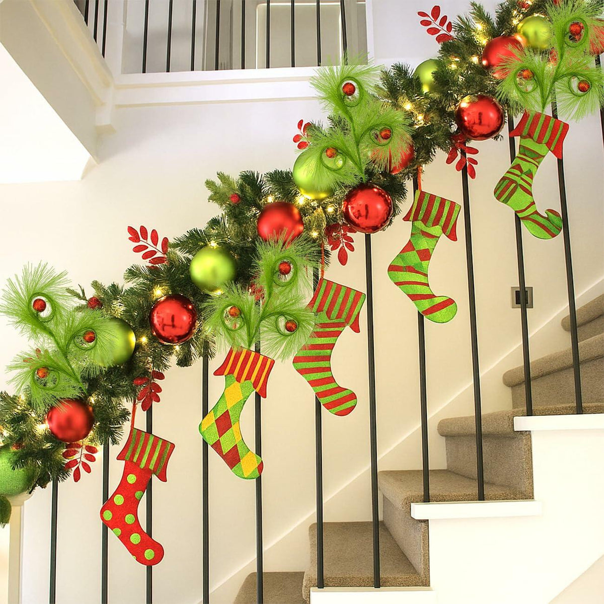 Ruxiel 17 Inch Christmas Tree Picks 6 PCS Lime Green Furry Curly Stems