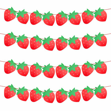 PEUTIER 4pcs Strawberry Party Banners Baby Shower Decorations Red Paper