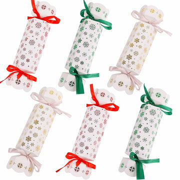CCINEE Christmas Treat Boxes 24 Pack DIY Snowflake Ribbon Red Paper