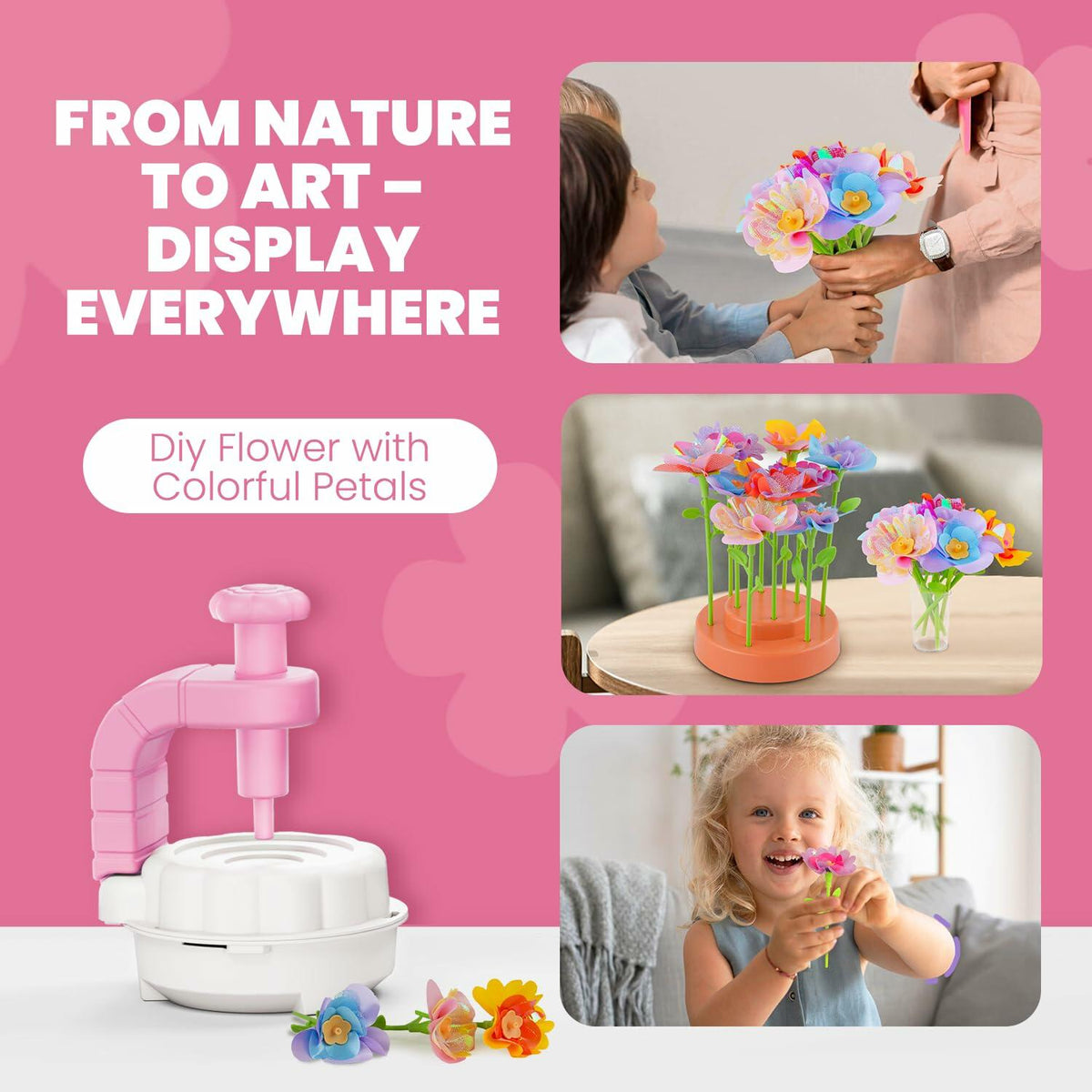 windpaint Arts and Crafts DIY Fabric Flower Bouquet Kit for Kids Pink