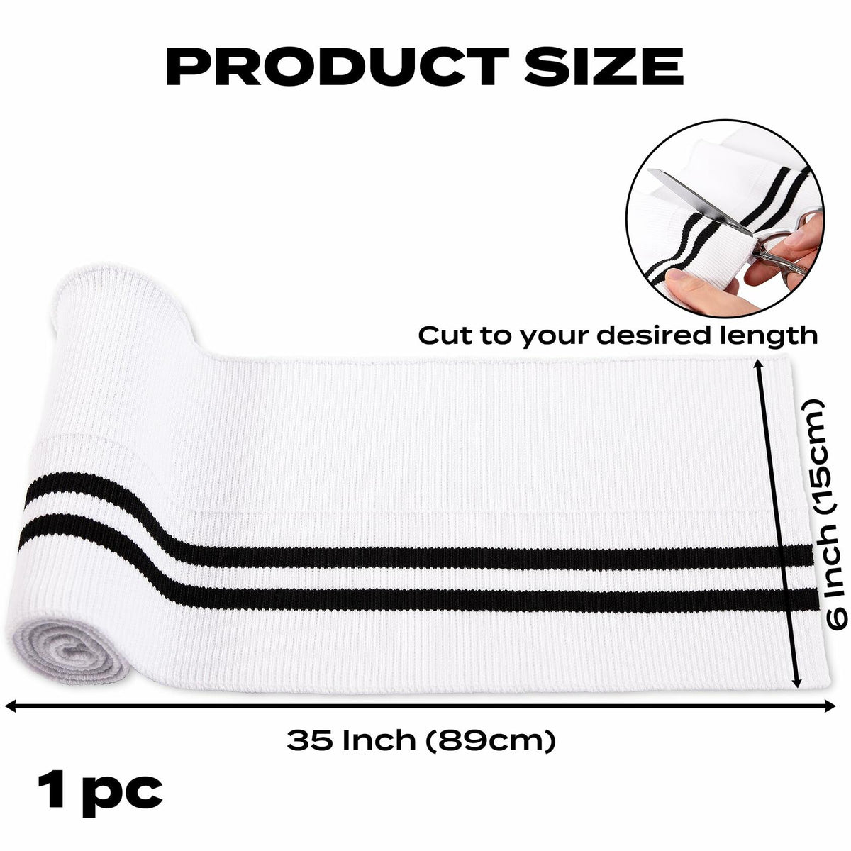 ONLY 2x2 Striped Rib Knit Fabric White 6x35 Inches Polyester Spandex