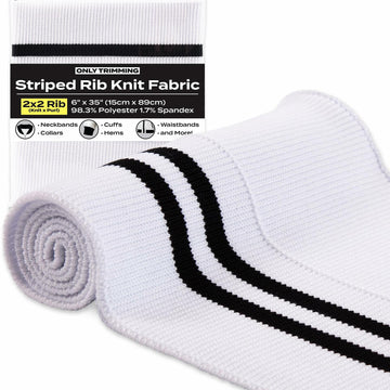 ONLY 2x2 Striped Rib Knit Fabric White 6x35 Inches Polyester Spandex