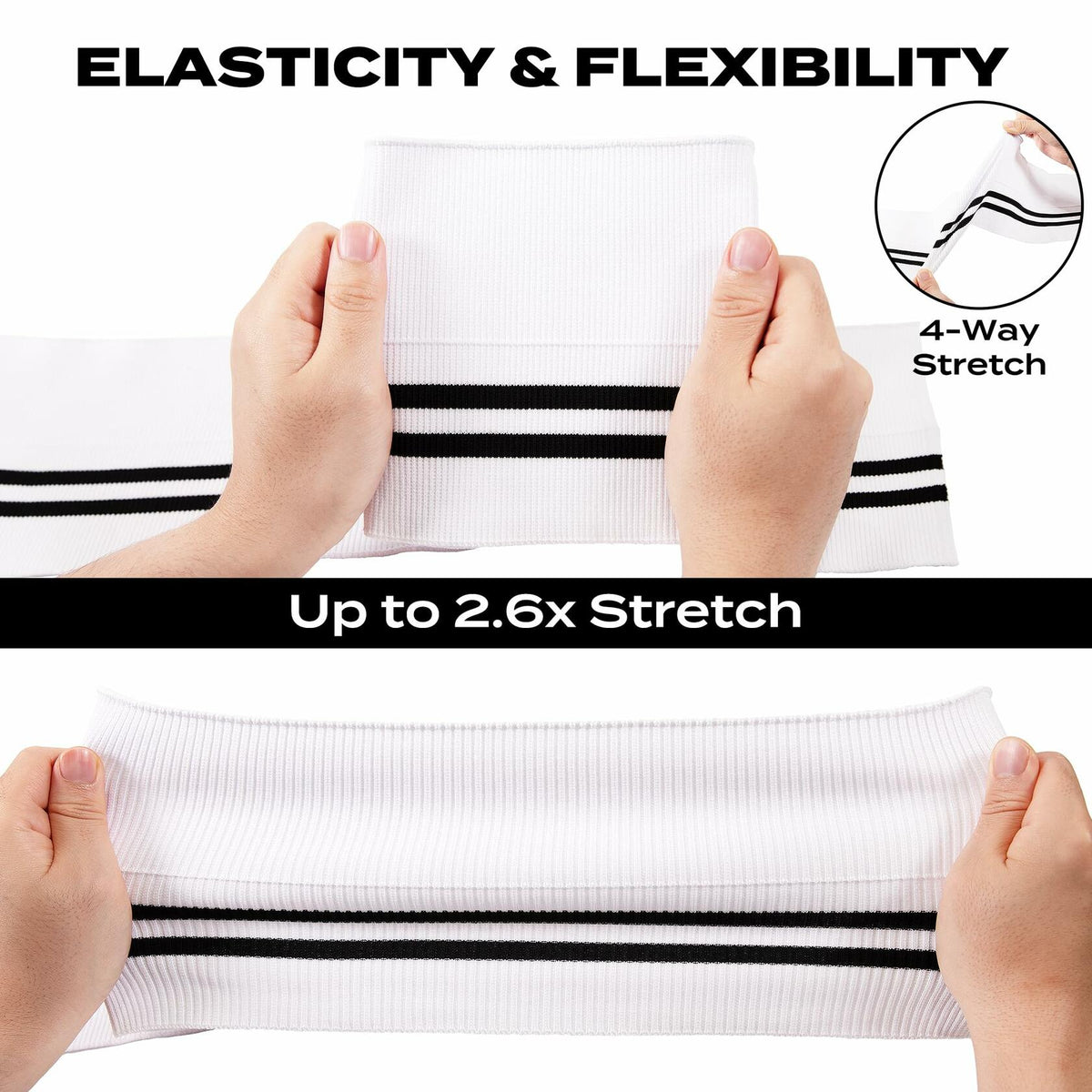 ONLY 2x2 Striped Rib Knit Fabric White 6x35 Inches Polyester Spandex