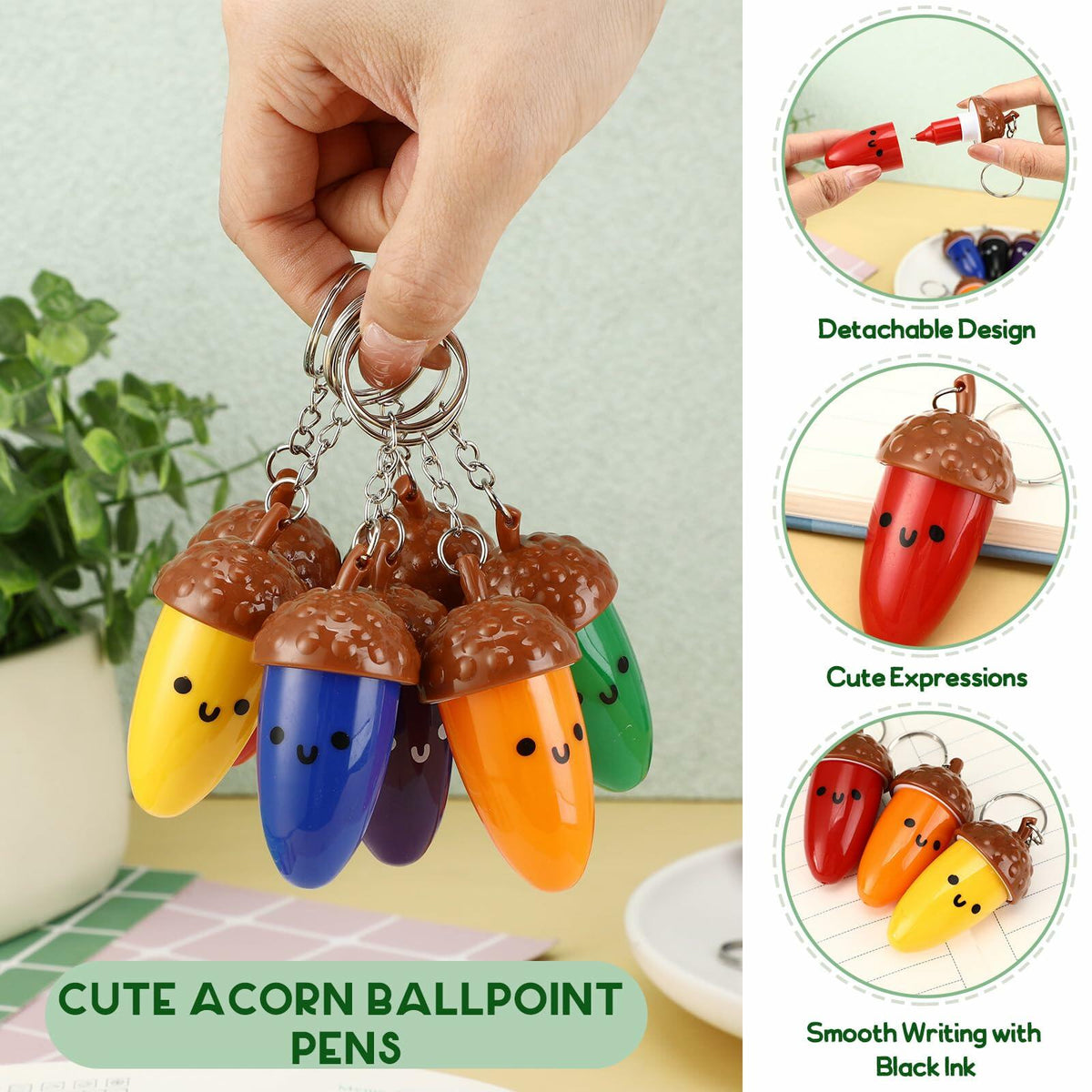 Sayglossy 21 Pcs Mini Acorn Cartoon Retractable Ballpoint Pens Bulk Cute Fall
