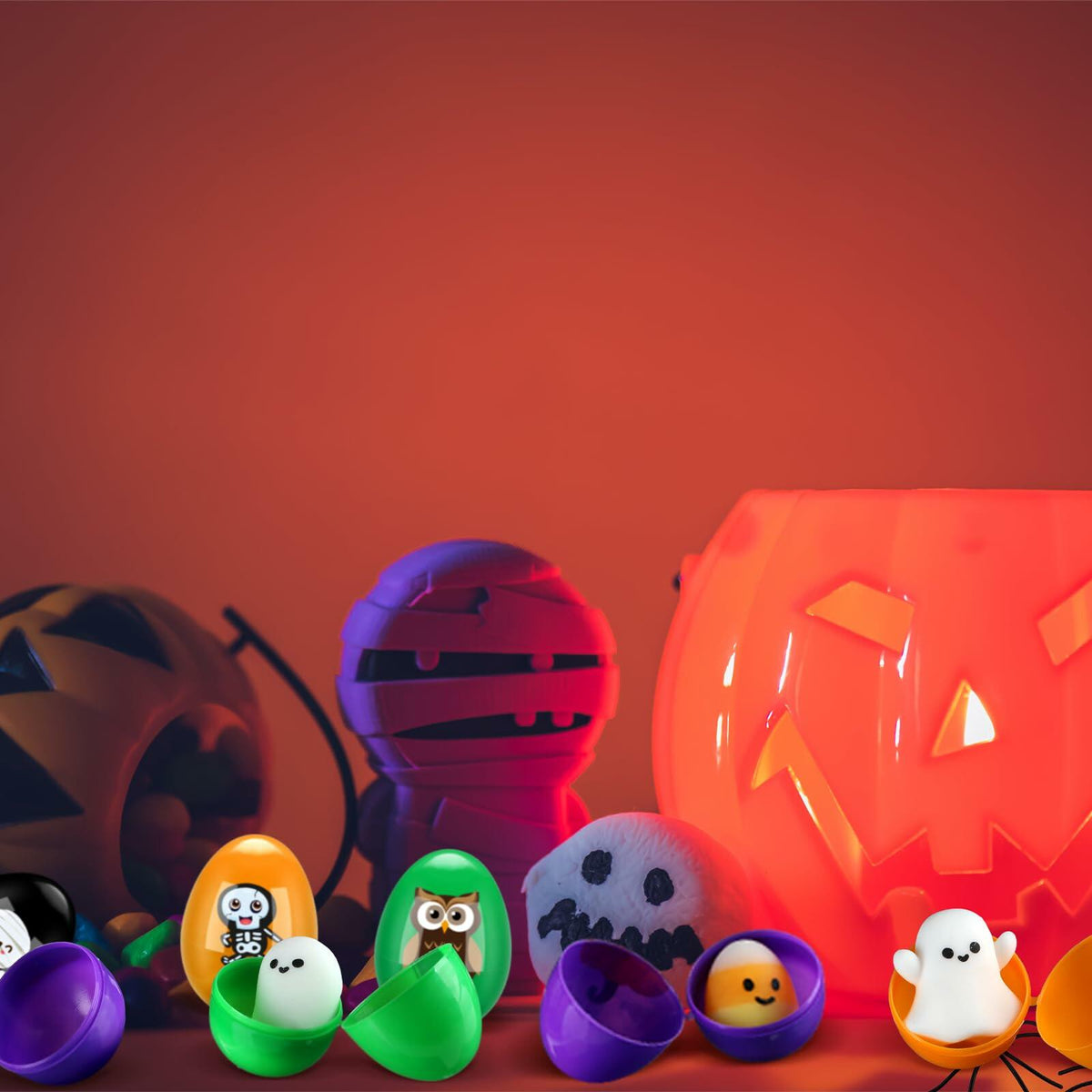 Fulmoon Halloween Plastic Skeleton Eggs Spiders Party Supplies 164 Pcs Orange
