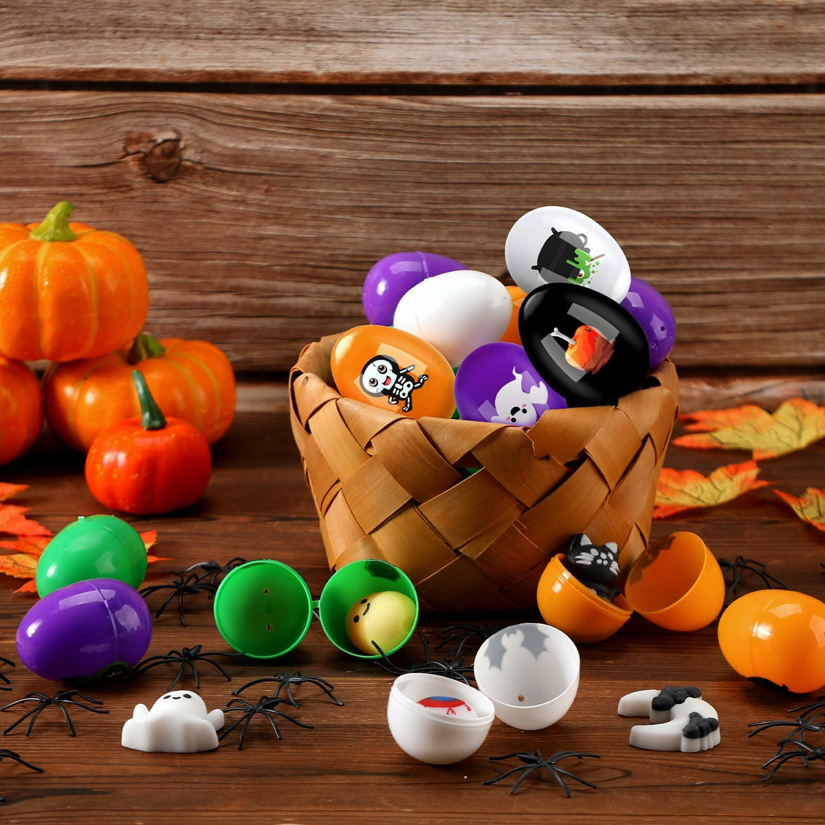 Fulmoon Halloween Plastic Skeleton Eggs Spiders Party Supplies 164 Pcs Orange