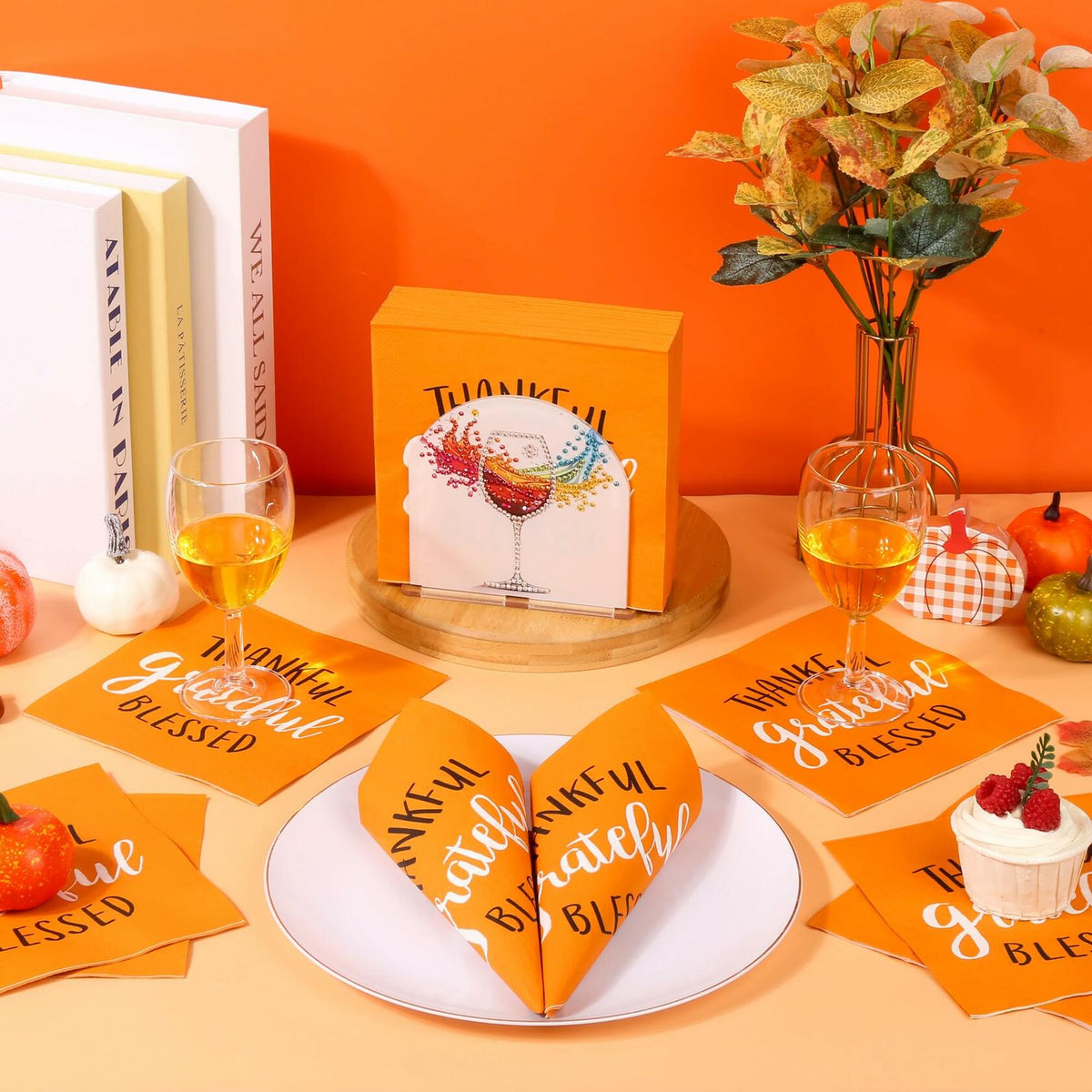 AllReal 100Pcs Thanksgiving Fall Pumpkin Orange Paper Napkins Disposable