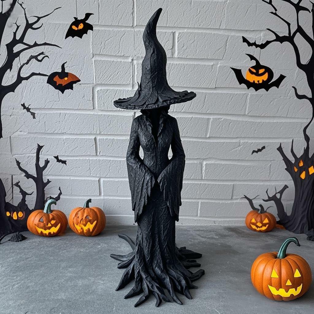ZENNITHON Witch Statue Resin Black Halloween Collectible Spooky Display