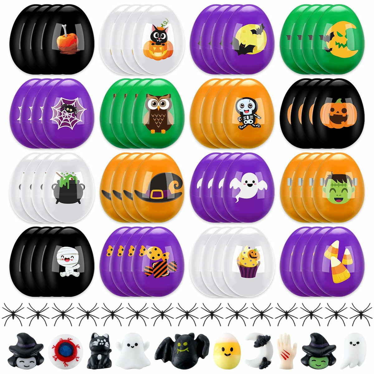 Fulmoon Halloween Plastic Skeleton Eggs Spiders Party Supplies 164 Pcs Orange