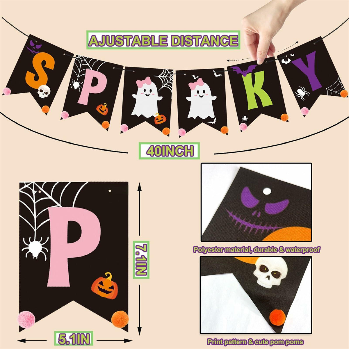 Fxozru Spooky Halloween Banner Bats Sticker Pink Purple Black Orange