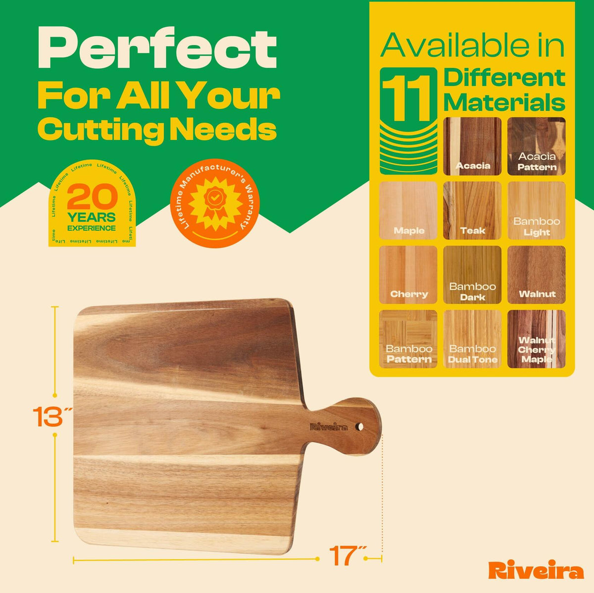 Riveira Maple Wood Cutting Board Natural with Juice Grooves Durable Kitchen