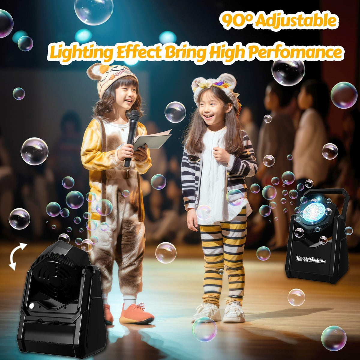 LunaVitalia Bubble Machine Automatic Bubble Blower 90° Adjustable Battery