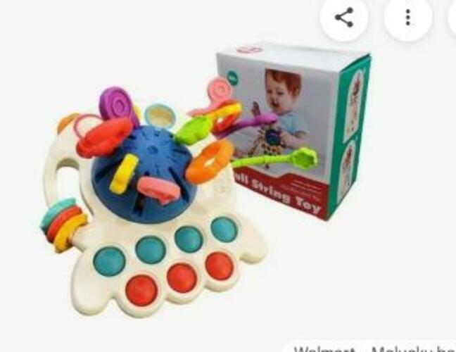 Thremhoo Montessori Silicone Baby Pull String Toy Toddler Red Blue Multi-color